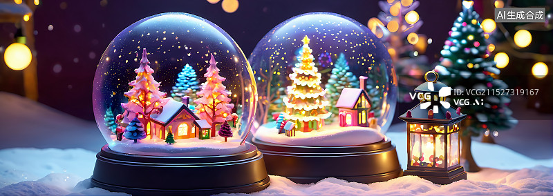【AI数字艺术】立体圣诞水晶球图片素材