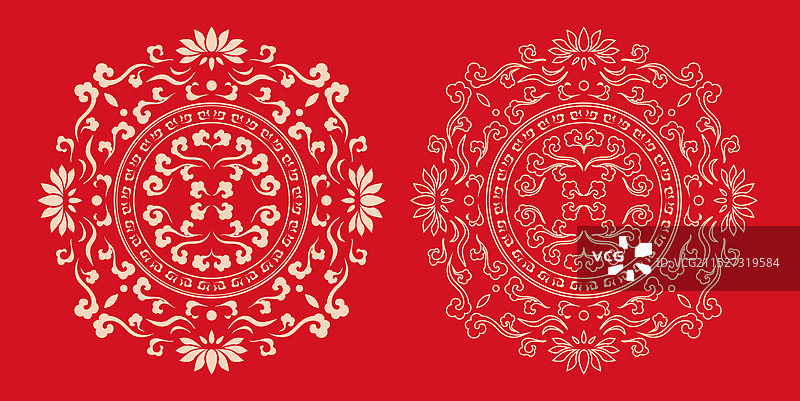 中式红色喜庆祥云描边纹样图片素材