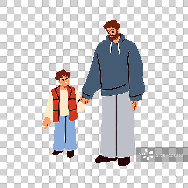 父子手牵手一起散步图片素材