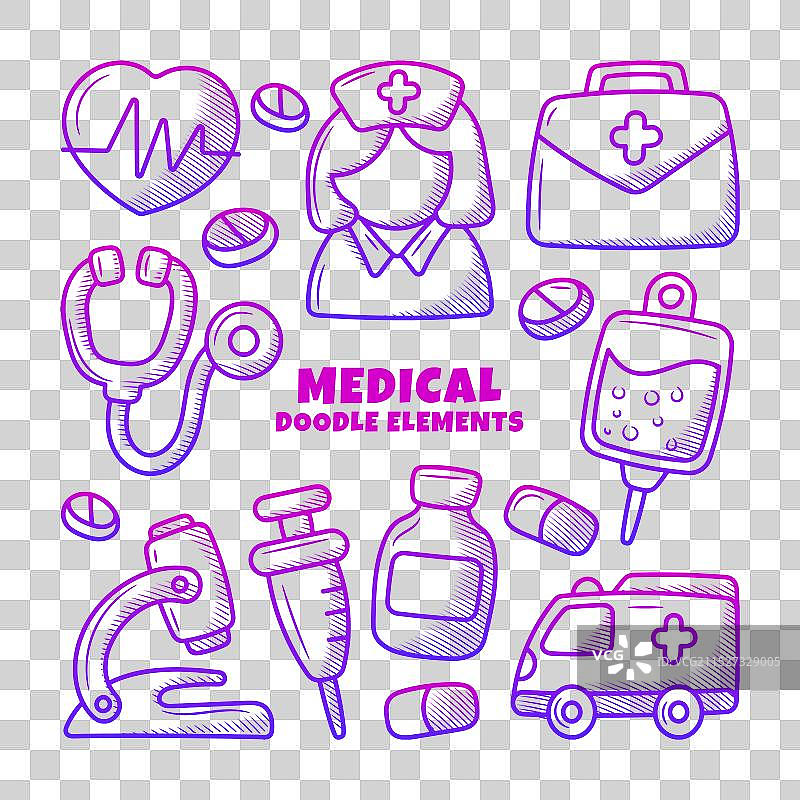 手绘医疗涂鸦元素图片素材