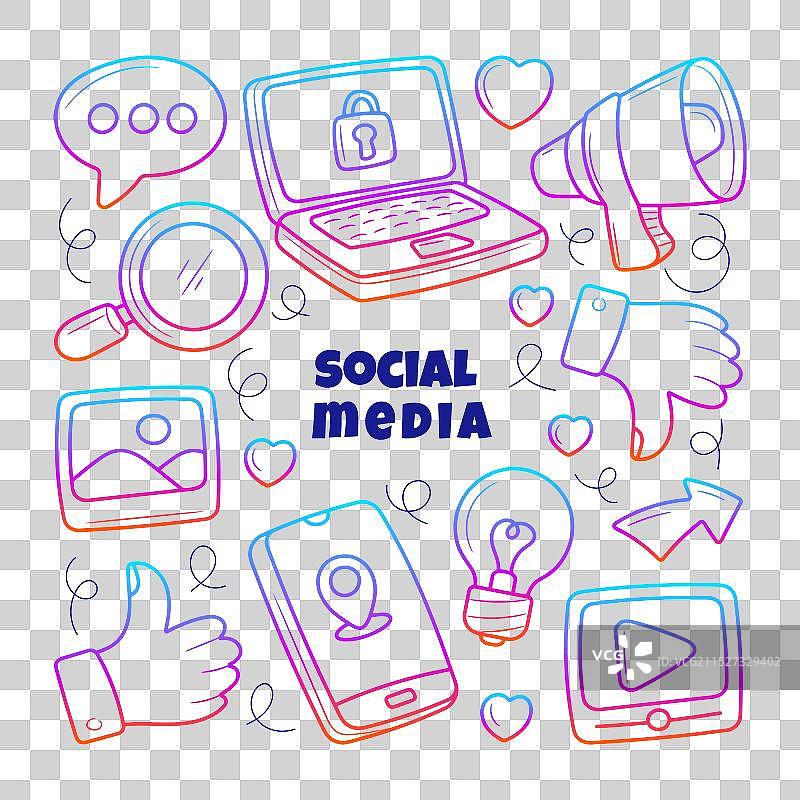 社交媒体渐变描边涂鸦元素图片素材