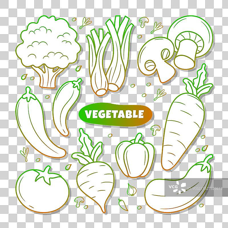 渐变手绘蔬菜元素合集图片素材