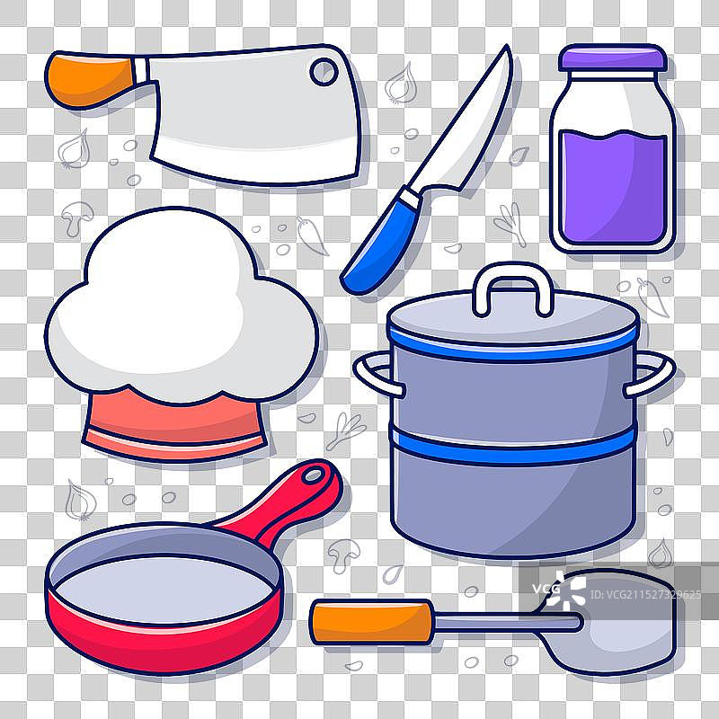 彩色手绘厨房用具剪贴画图片素材