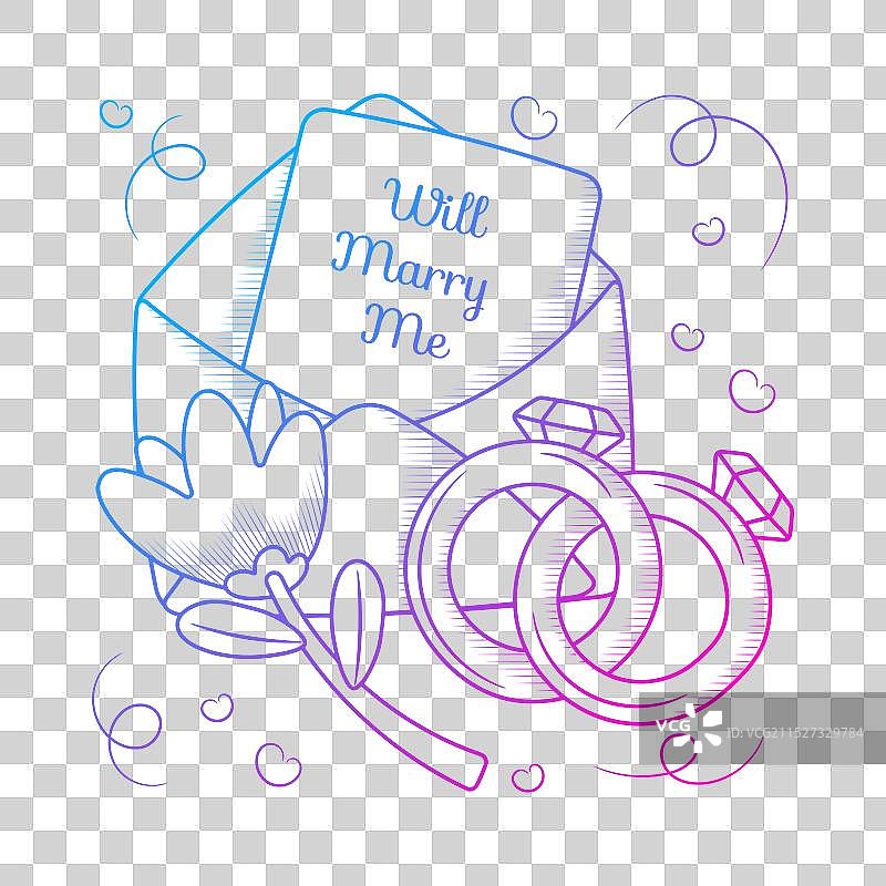 嫁给我婚礼剪贴画，手绘渐变图片素材