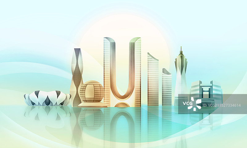 杭州城市天际线插画图片素材