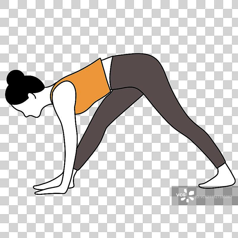 瑜伽站立体式动作简笔画插画元素-加强侧伸展式图片素材