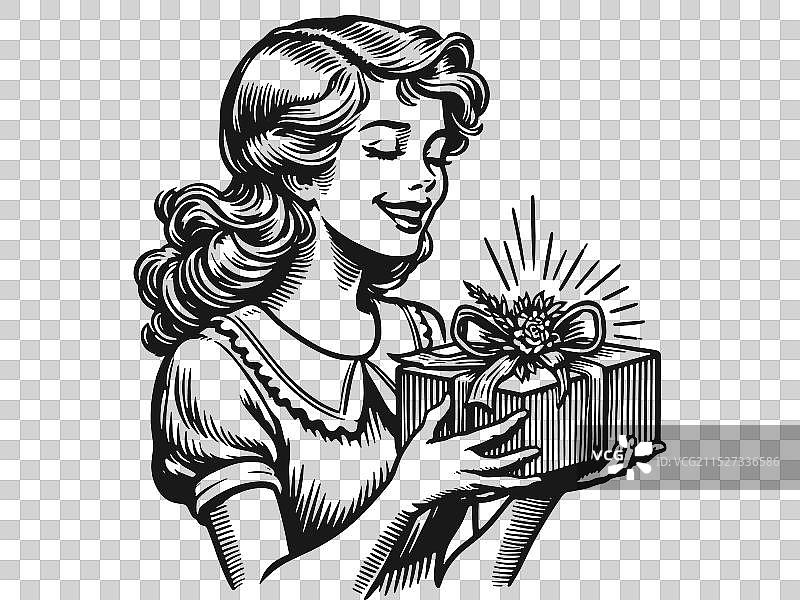 年轻女人收到圣诞礼物图片素材