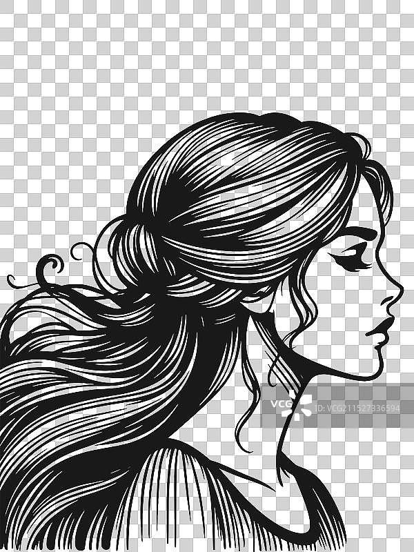 波浪卷发和丰满嘴唇的女人图片素材