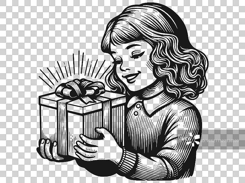 年轻女人收到圣诞礼物图片素材