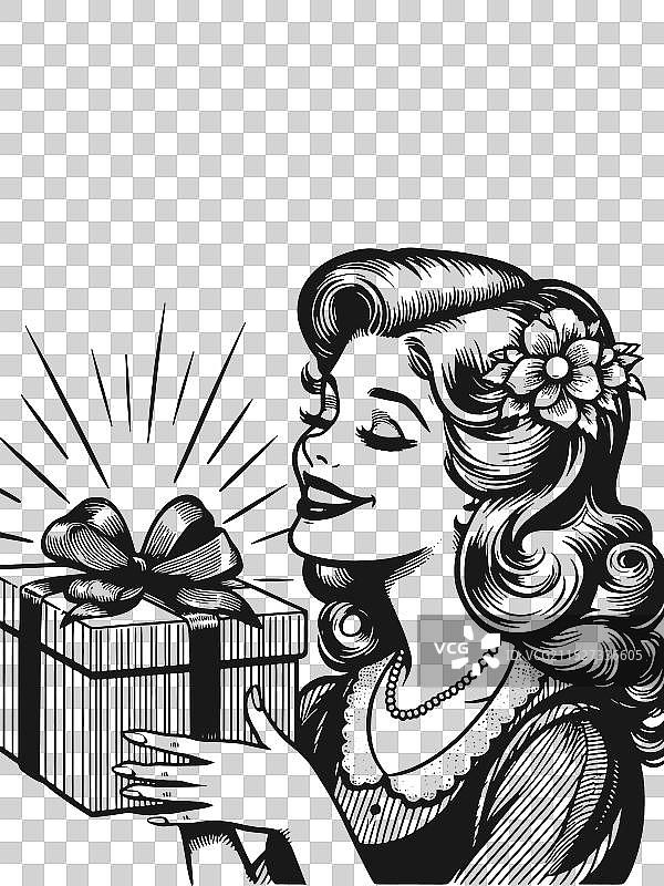 年轻女人收到圣诞礼物图片素材