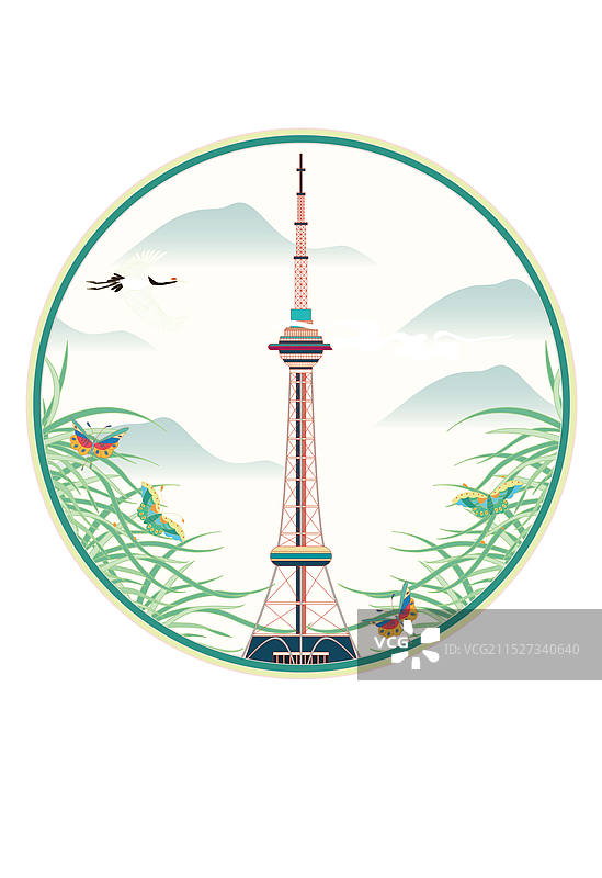 国风地标系列-湖南省 株洲炎帝电视塔图片素材