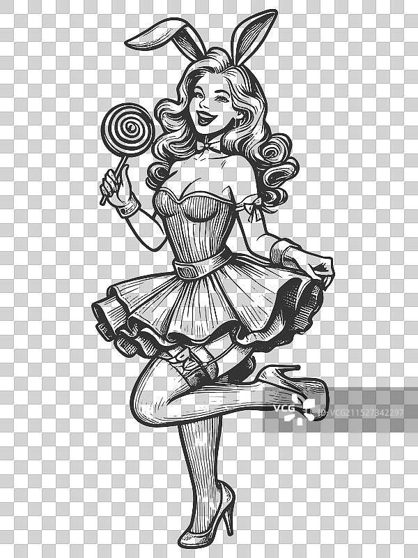 拿着棒棒糖的兔女郎雕刻图片素材