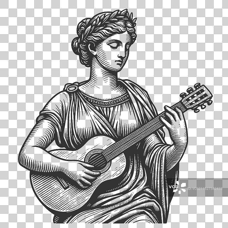 女人弹吉他雕像雕刻图片素材