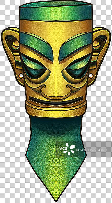 三星堆金面铜人像插画图片素材
