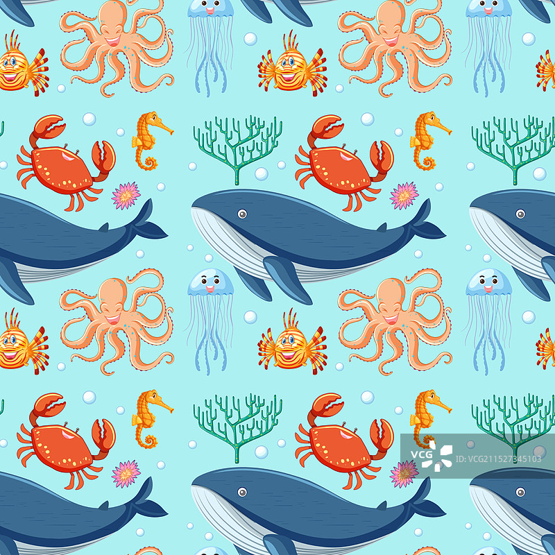 色彩斑斓的海洋生物无缝图案图片素材