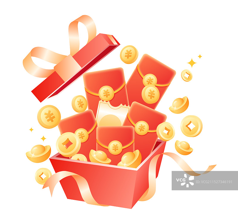 礼盒红包和金币插画图片素材