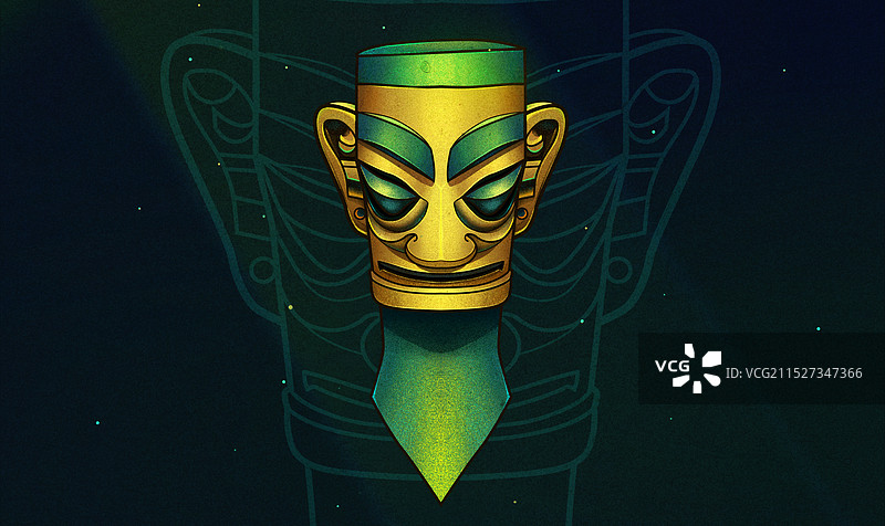 三星堆金面铜人像插画图片素材