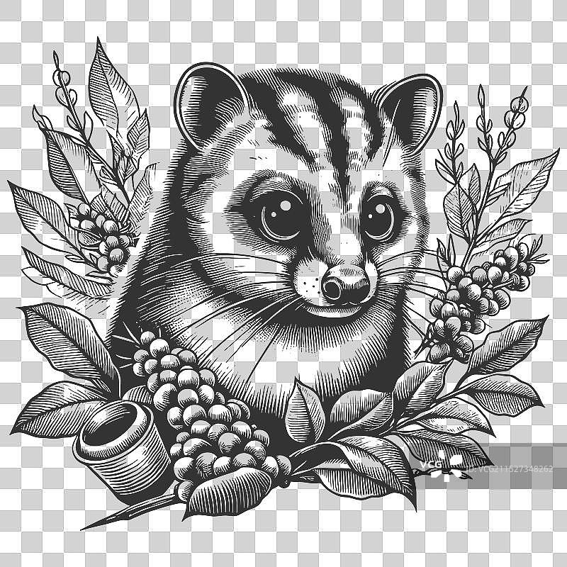 麝香猫亚洲棕榈果子狸咖啡树枝图片素材