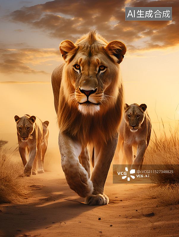 【AI数字艺术】草原上的狮群图片素材