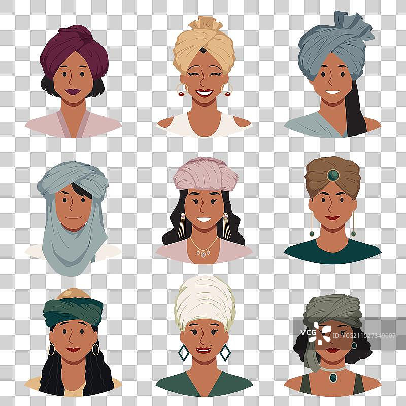 佩戴传统头巾的男女合集图片素材