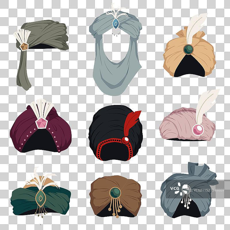 各种形状的东方头巾套装图片素材