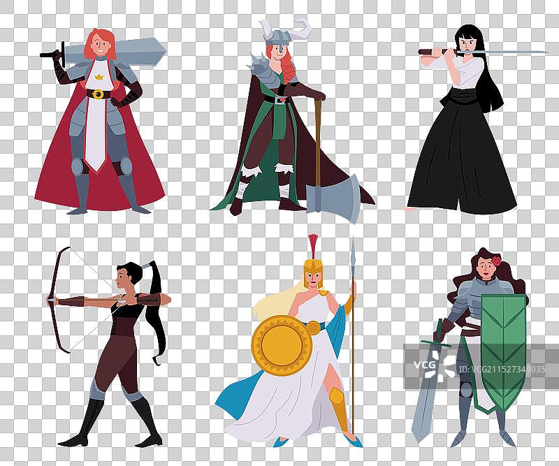 来自不同文化的古代女战士图标图片素材