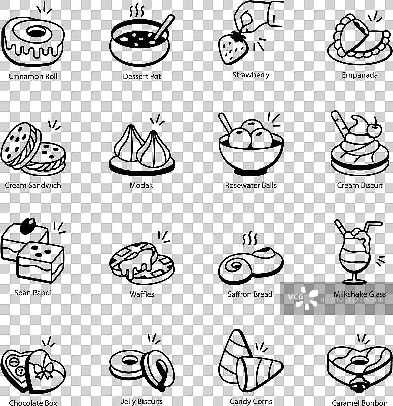 手绘甜食食品图标包图片素材