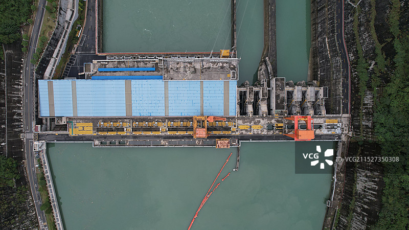 四川乐山金口河区大渡河金口大峡谷水坝航拍，Sichuan, China, Leshan图片素材