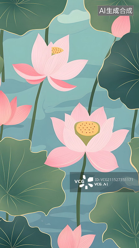 【AI数字艺术】粉莲幽静图片素材