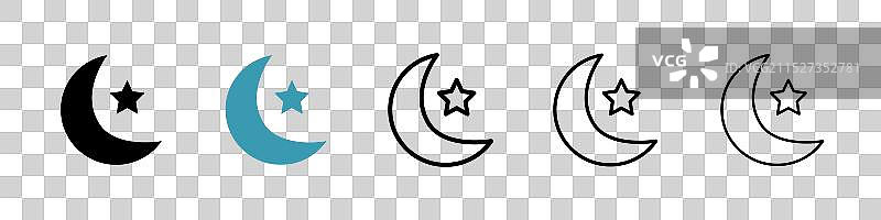 月亮星星图标集白色背景图片素材