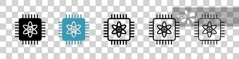 白色背景上的量子计算图标集图片素材