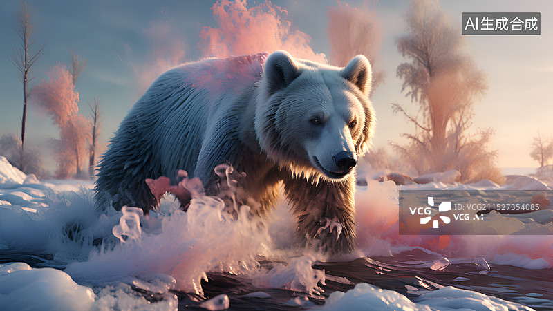 【AI数字艺术】动物主题插画 冰块上行走的熊图片素材