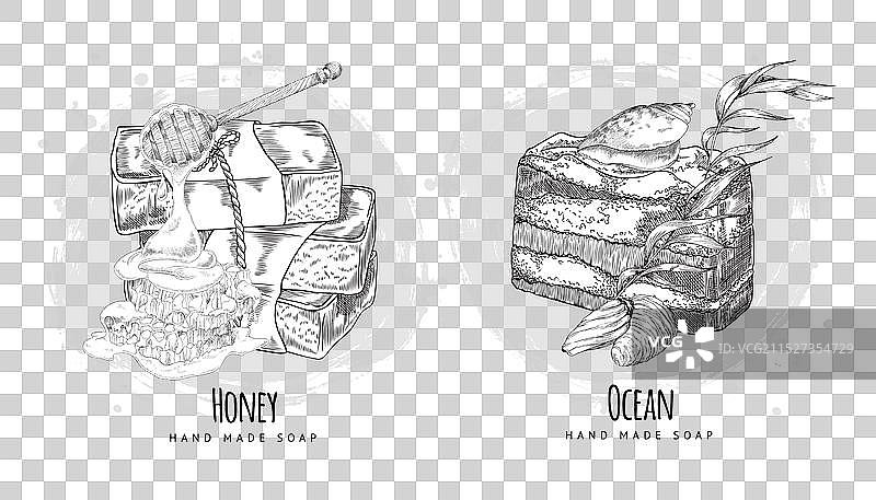 蜂蜜海洋香皂标签草图图片素材