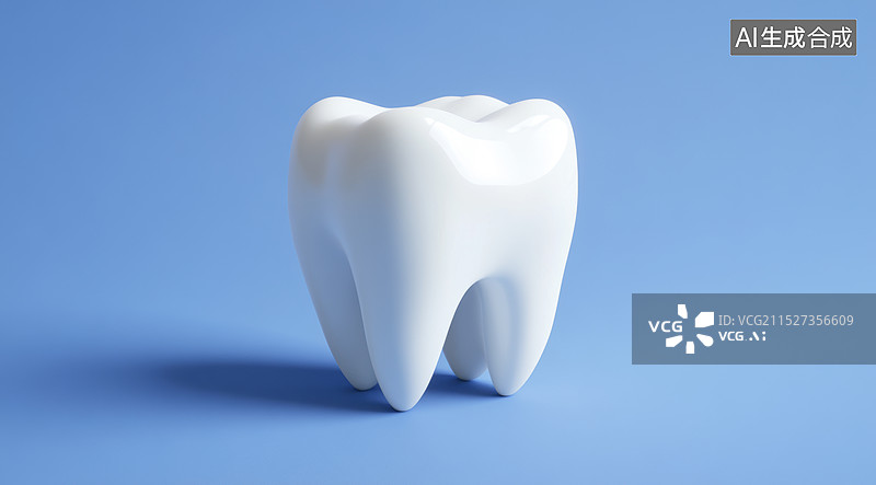 【AI数字艺术】一颗巨大的牙齿模型，背景是蓝色的。是一个与牙科或口腔健康相关的宣传图片图片素材