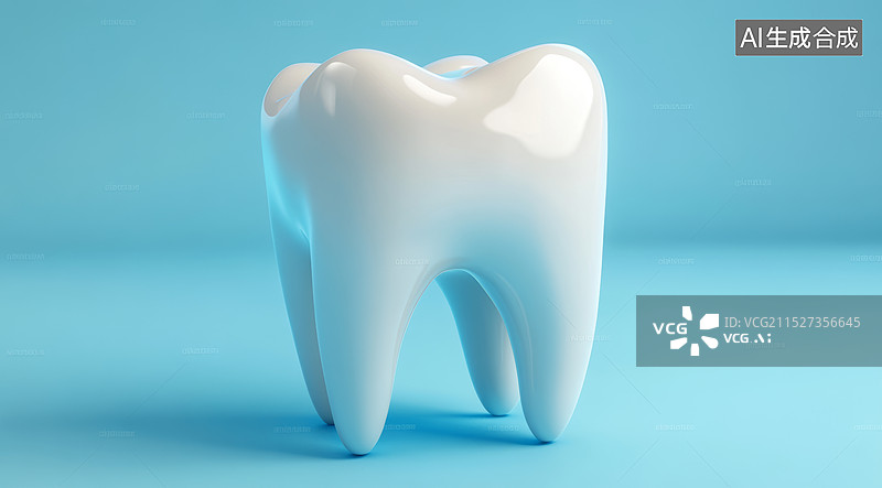 【AI数字艺术】一颗巨大的牙齿模型，背景是蓝色的。是一个与牙科或口腔健康相关的宣传图片图片素材
