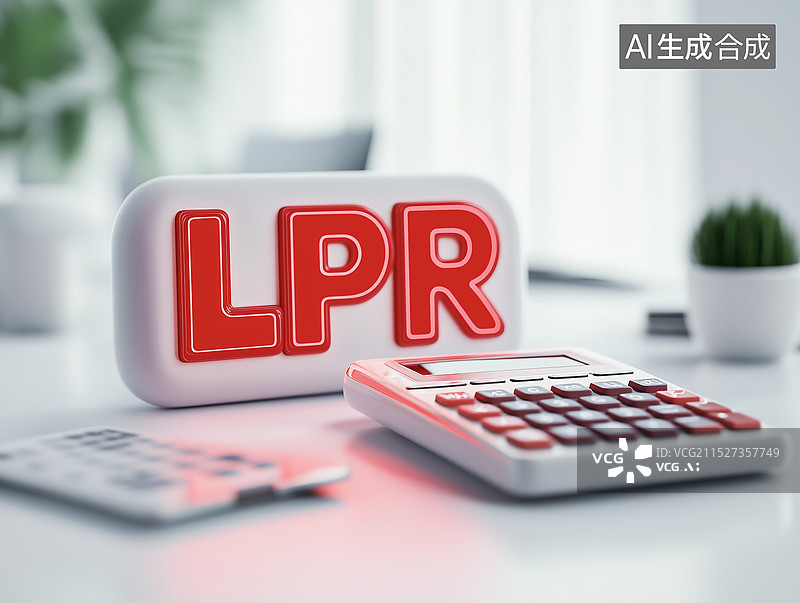 【AI数字艺术】桌面上的计算器和红色字母LPR房贷利率图片素材
