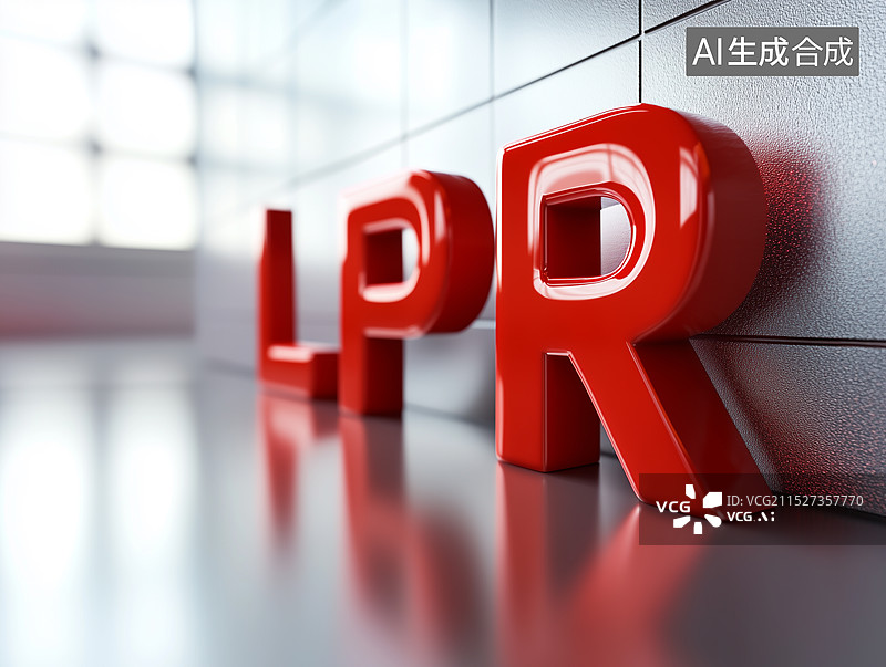 【AI数字艺术】室内大厅红色字母LPR房贷利率图片素材