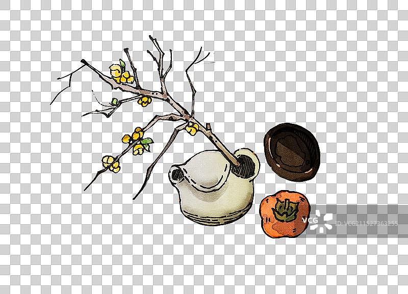 腊梅盆栽静物组合俯视视角水彩元素图片素材