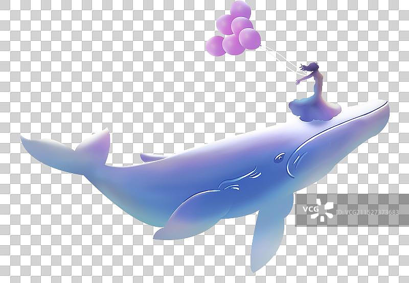 鲸鱼和拿气球的小女孩图片素材