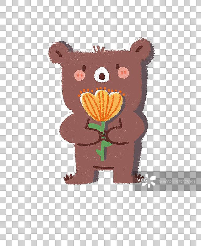 儿童插画小熊和郁金香图片素材