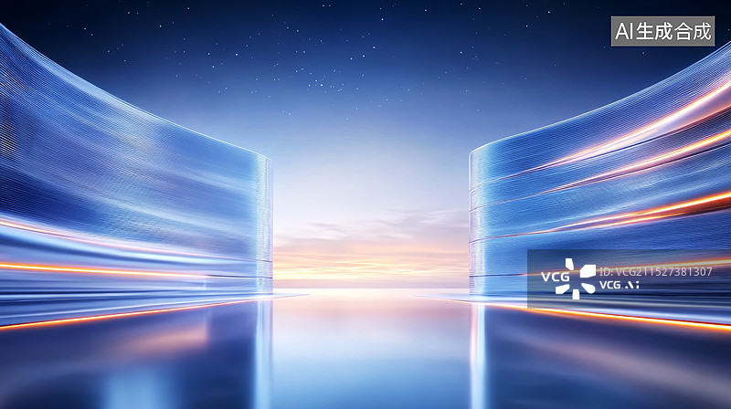 【AI数字艺术】未来感光线幕墙产品空间背景图片素材