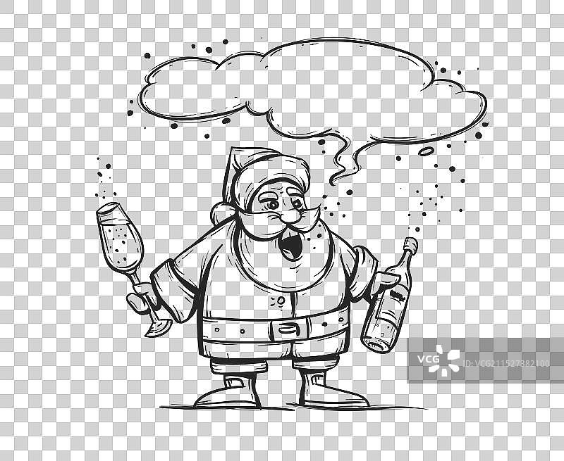 圣诞老人醉酒饮用葡萄酒图片素材