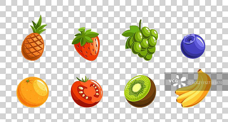 卡通水果：菠萝、草莓和葡萄图片素材