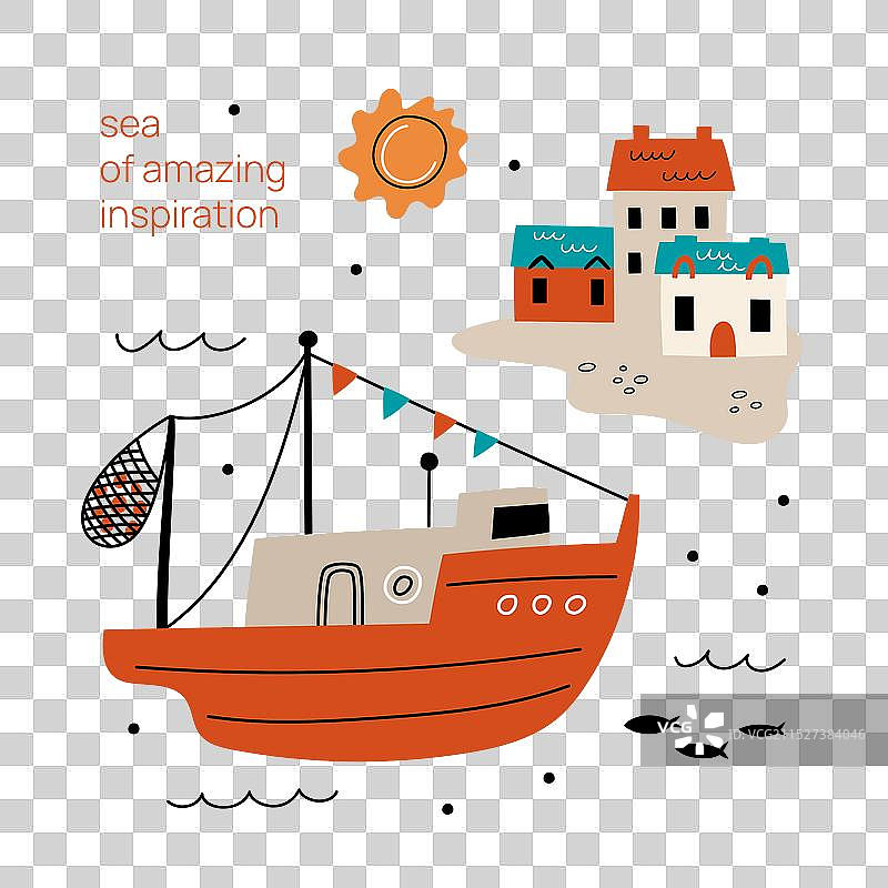 卡通海洋生物度假小镇图片素材