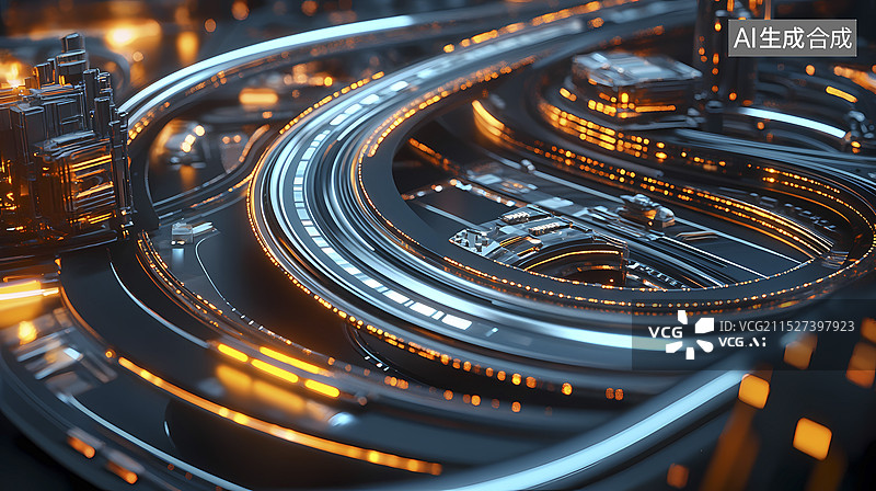 【AI数字艺术】科技城市建筑游戏展台插画海报背景图片素材