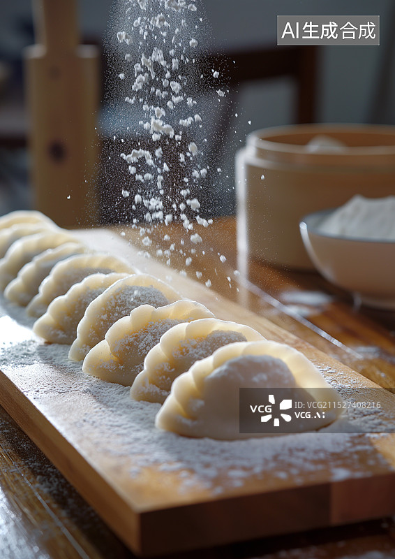 【AI数字艺术】在砧板上揉面包饺子图片素材