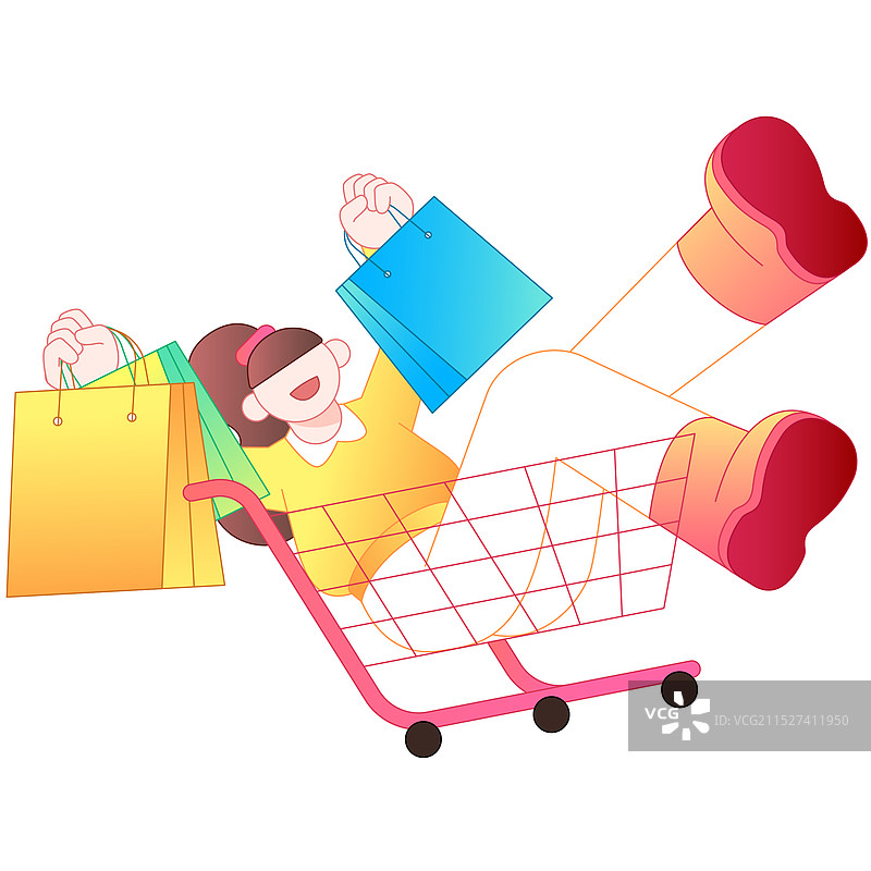 坐在购物车里的女孩购物节双十一双十二促销图片素材