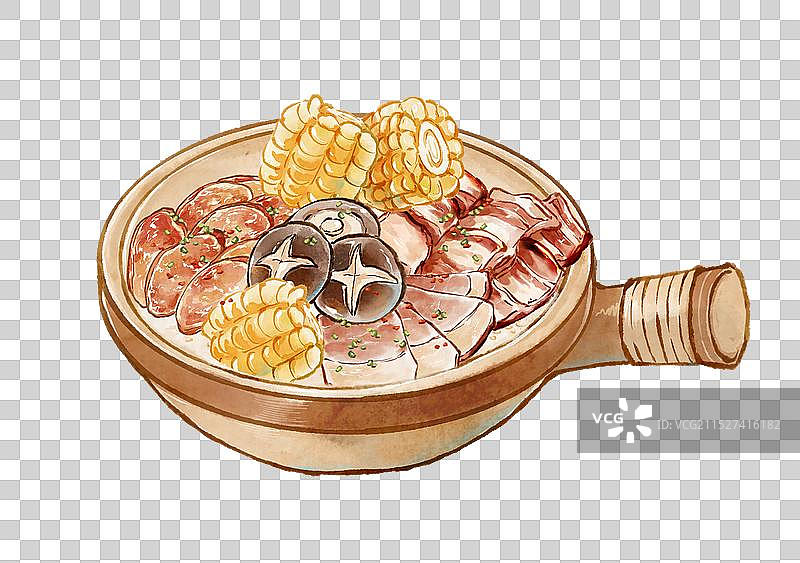 广州煲仔饭大雪节气中国传统美食—国画古风水墨国风元素图片素材