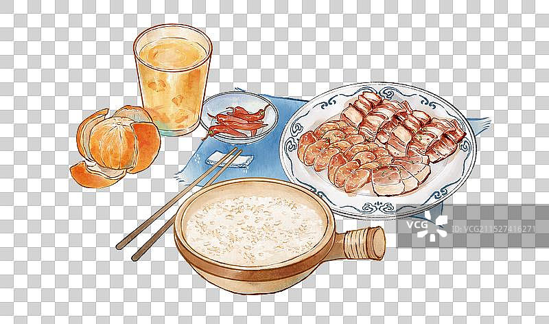 广州煲仔饭大雪节气中国传统美食—国画古风水墨国风元素图片素材