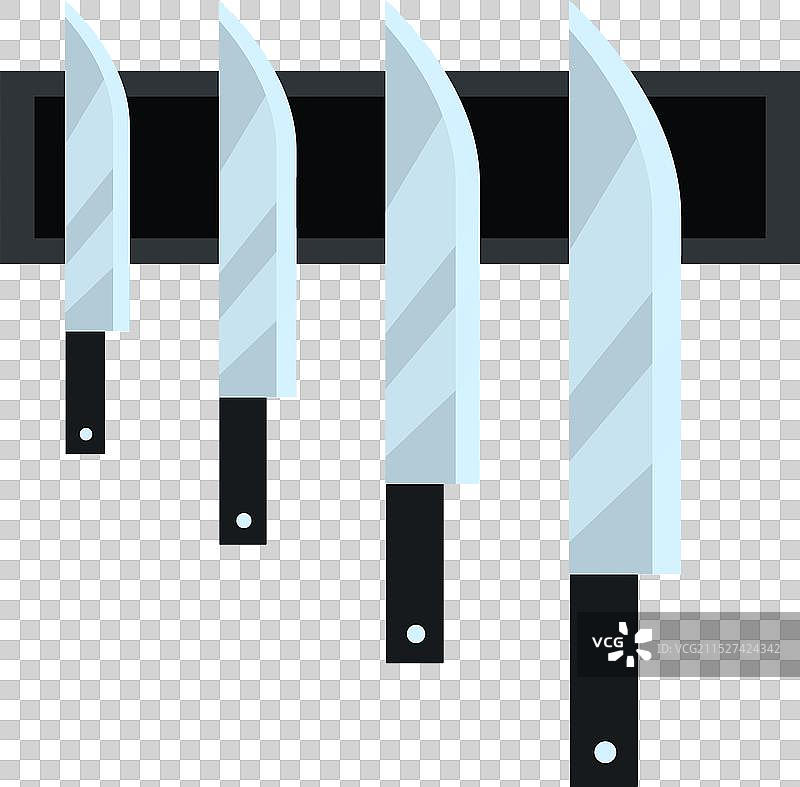 磁条悬挂式厨房刀具套装图片素材